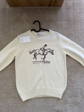 Sporty & Rich Cream Equestrian knit crewneck.